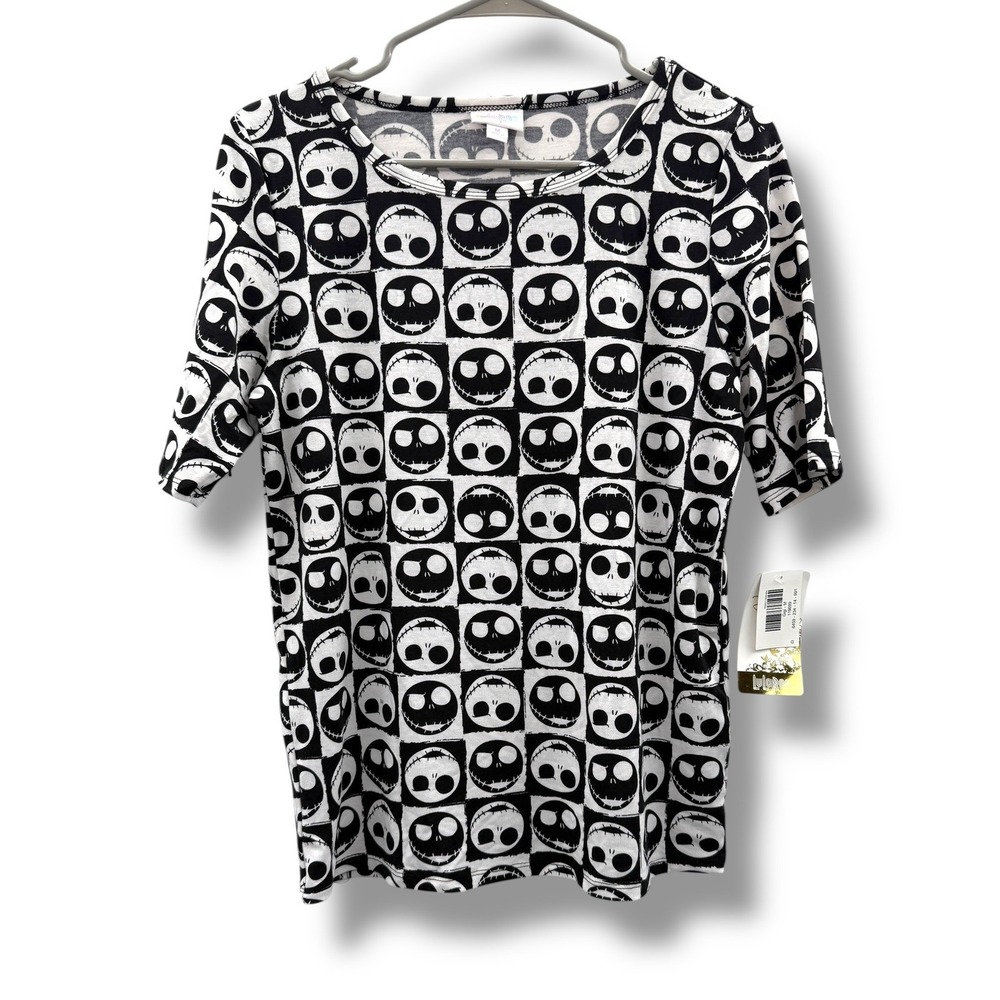LuLaRoe Gigi Top Women Medium Black White Jack Skellington Nightmare Before Xmas